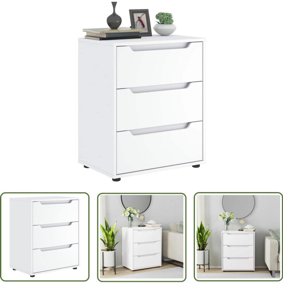 vidaXL Commode - Dressoir - Dressoir VISNES 60x40x73 cm bewerkt hout wit - Opbergruimte - Houten Dressoir - Wit Dressoir afbeelding 1