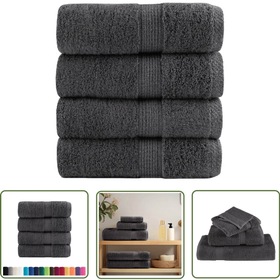vidaXL Zeepdoekjes - Gastendoekjes - Premium washandjes SOLUND 4 stuks antraciet 30x30 cm 600 g/m² - Handdoekjes - Washcloths - Badeend afbeelding 1