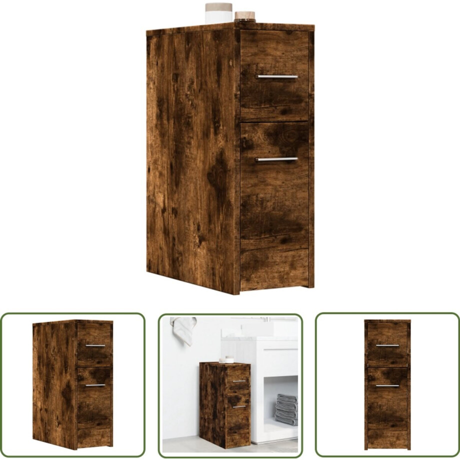 vidaXL Badkameropbergruimte - Badkamerkast - Badkamerkast smal met wielen bewerkt hout gerookt eikenkleurig - Houten Kast - Slimme Opslag - Kleine Badkamerkasten vidaXL Badkameropbergruimte - Badkamerkast - Badkamerkast smal met wielen bewerkt hout gerookt eikenkleurig - Houten Kast - Slimme Opslag - Kleine Badkamerkasten afbeelding 1