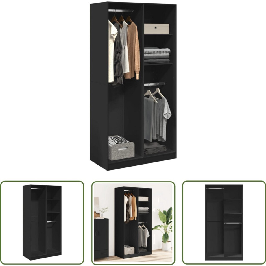 vidaXL Houten Kast - Kledingkast - Kledingkast 100x50x200 cm bewerkt hout zwart - Opslagoplossing - Gangkast - Zwarte Kast afbeelding 1