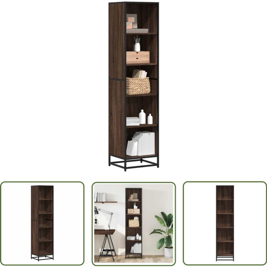 vidaXL Houten Kast - Boekenkast - Boekenkast 40x35x170,5 cm bewerkt hout bruin eikenkleur - Bibliotheekkast - Opslagoplossing - Industrieel Design afbeelding 1