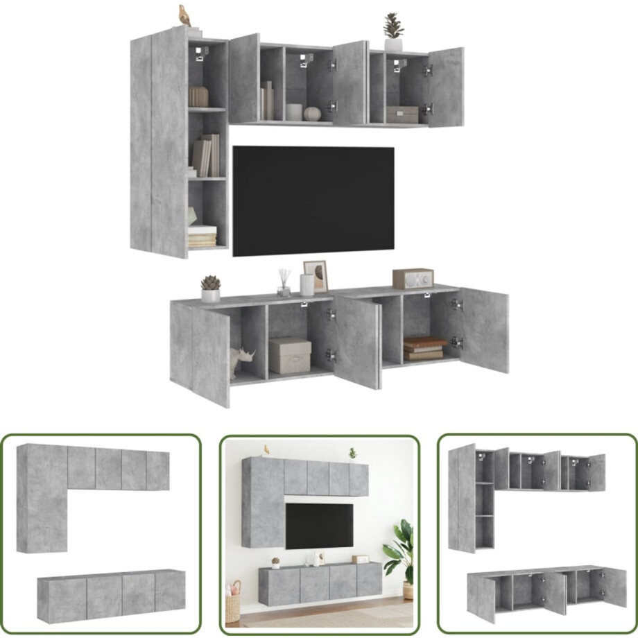 The Living Store 5-delige Tv-wandmeubelset bewerkt hout betongrijs - Tv-wandmeubel - Tv-wandmeubelen - Tv-meubel - Zwevend Tv Meubel The Living Store 5-delige Tv-wandmeubelset bewerkt hout betongrijs - Tv-wandmeubel - Tv-wandmeubelen - Tv-meubel - Zwevend Tv Meubel afbeelding 1