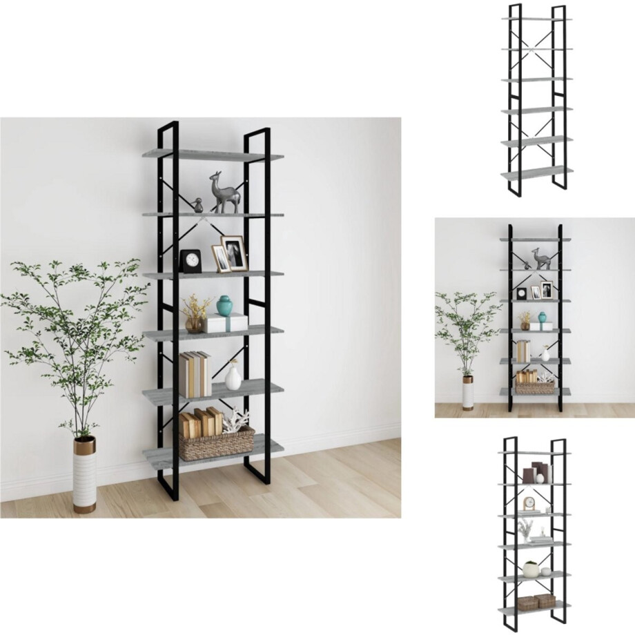 vidaXL Hoge Kast - Hoge Kasten Boekenkast - Boekenschap - Kast - Hoge kast 80x30x210 cm bewerkt hout grijs sonoma eikenkleurig afbeelding 1