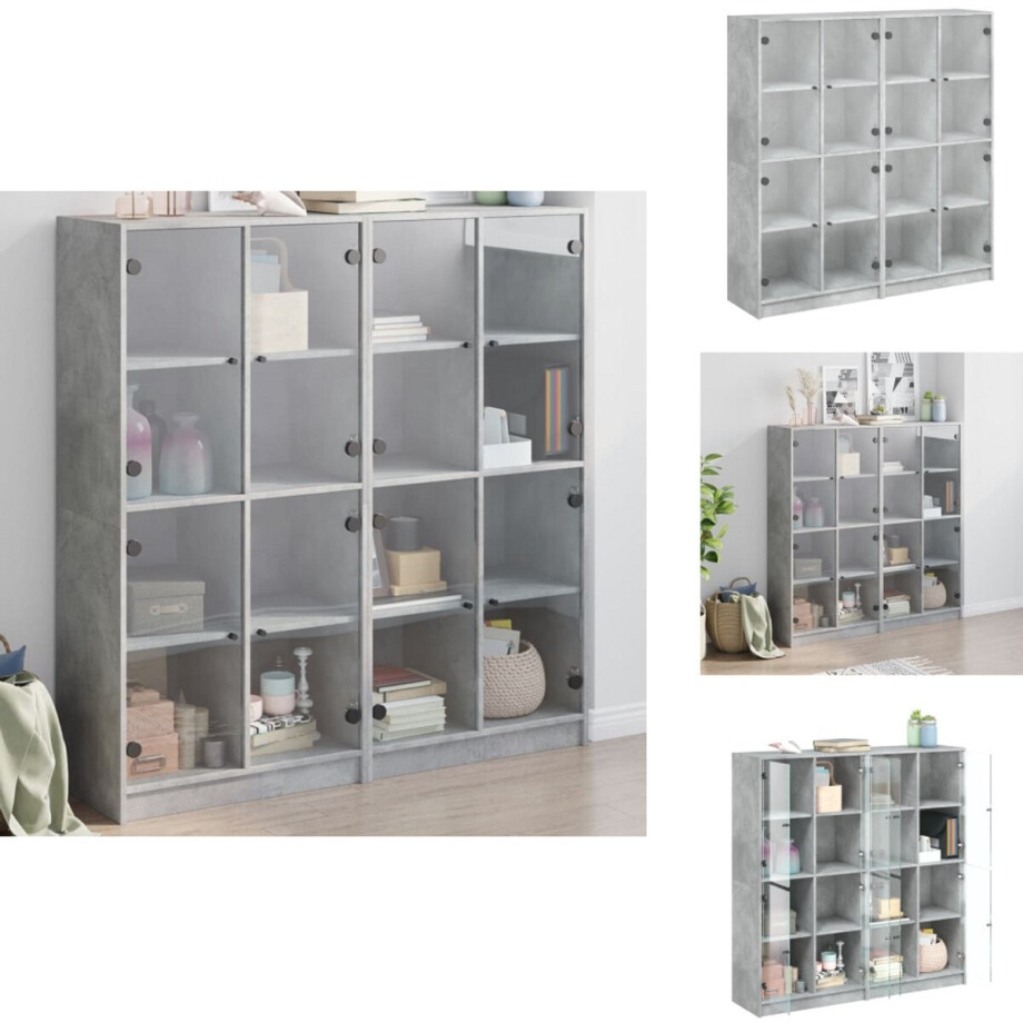 vidaXL Boekenkast - Boekenkasten - Boeken Plank - Schappenkast - Boekenkast met deuren 136x37x142 cm bewerkt hout betongrijs vidaXL Boekenkast - Boekenkasten - Boeken Plank - Schappenkast - Boekenkast met deuren 136x37x142 cm bewerkt hout betongrijs afbeelding 1