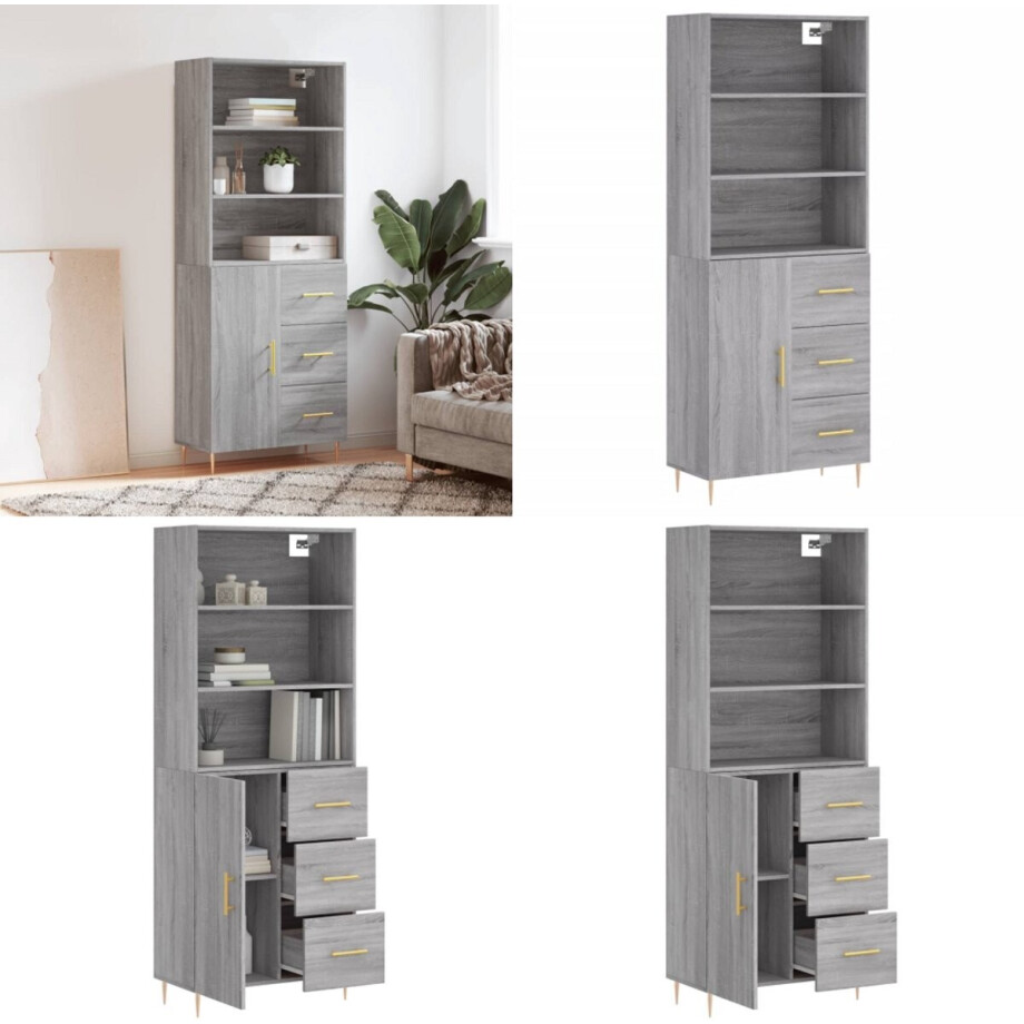 vidaXL Hoge kast 69,5x34x180 cm bewerkt hout grijs sonoma eikenkleurig - Hoge Kast - Hoge Kasten - Dressoir - Buffetkast vidaXL Hoge kast 69,5x34x180 cm bewerkt hout grijs sonoma eikenkleurig - Hoge Kast - Hoge Kasten - Dressoir - Buffetkast afbeelding 1