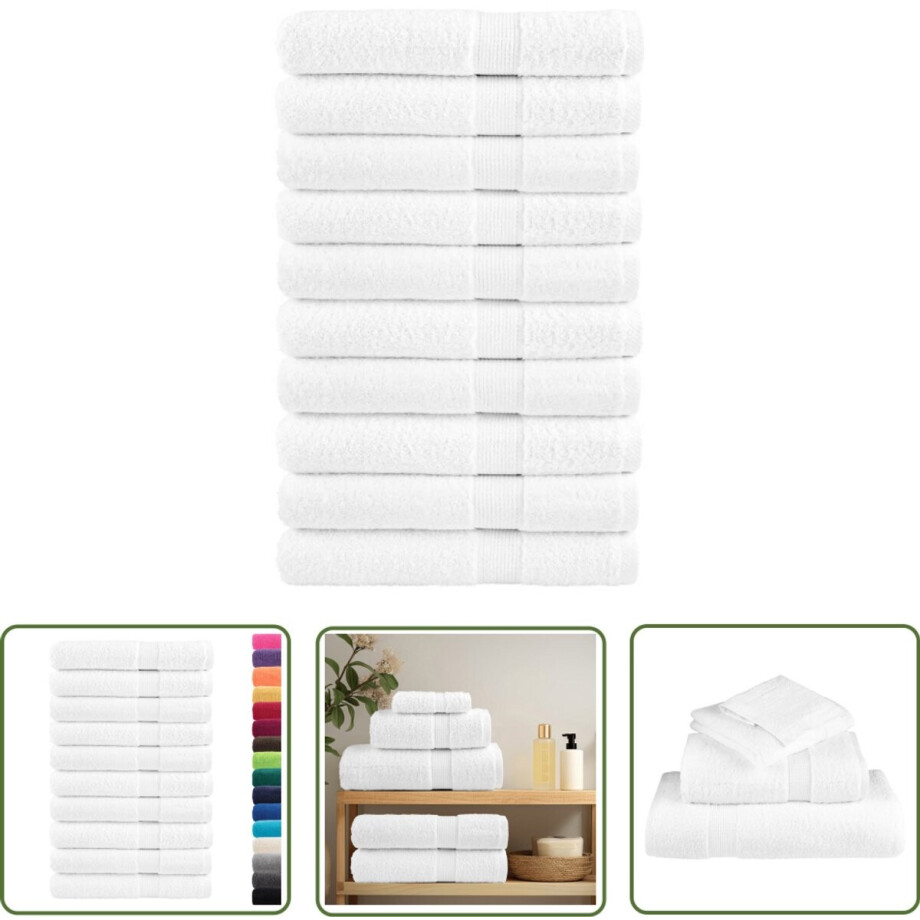 vidaXL Saunadouche - Saunahanddoeken - Saunadoeken SOLUND 10 st 600 g/m² 80x200 cm wit - Wellness - Sauna Accessoires - Handdoeken Set afbeelding 1