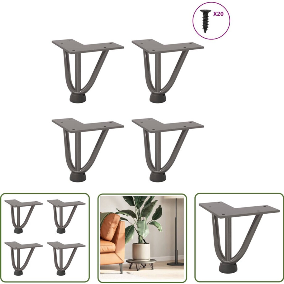 vidaXL Industrieel Design - Haarspeld Tafelpoten - Haarnadelpoten voor Salontafel 4 st 10 cm massief staal naturel - Metalen Tafelpoten - Tafelpoten Zwart - Tafelpoten Naturel afbeelding 1