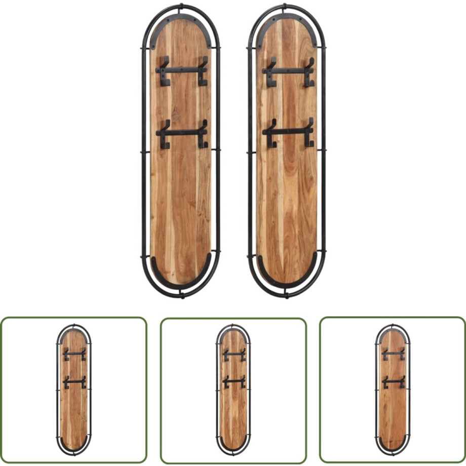 vidaXL Wandkapstokken - Set van 2 - Acaciahout & IJzer Wandkapstok - Houten Kapstok - Acacia Hout - Entree Decoratie - Kledingopstelling afbeelding 1