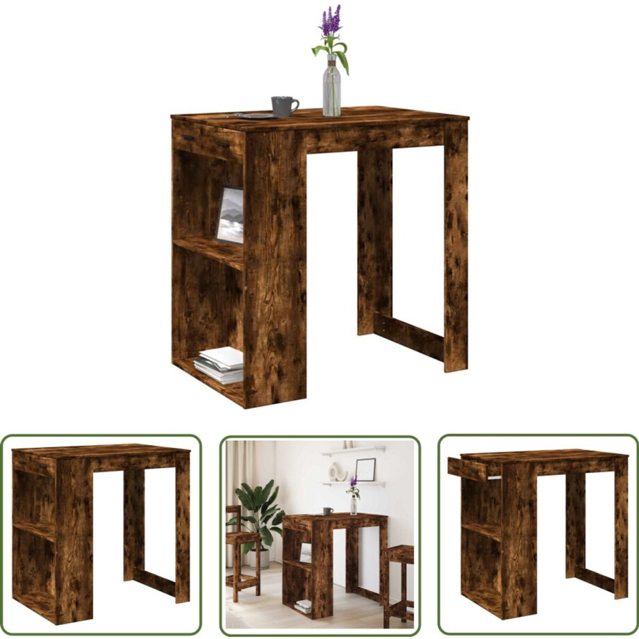 vidaXL Houten Bartafel - Bartafel - Bartafel 102x70x103,5 cm bewerkt hout gerookt eikenkleurig - Keuken Eiland - Salontafel - Drinkwagen vidaXL Houten Bartafel - Bartafel - Bartafel 102x70x103,5 cm bewerkt hout gerookt eikenkleurig - Keuken Eiland - Salontafel - Drinkwagen afbeelding 1