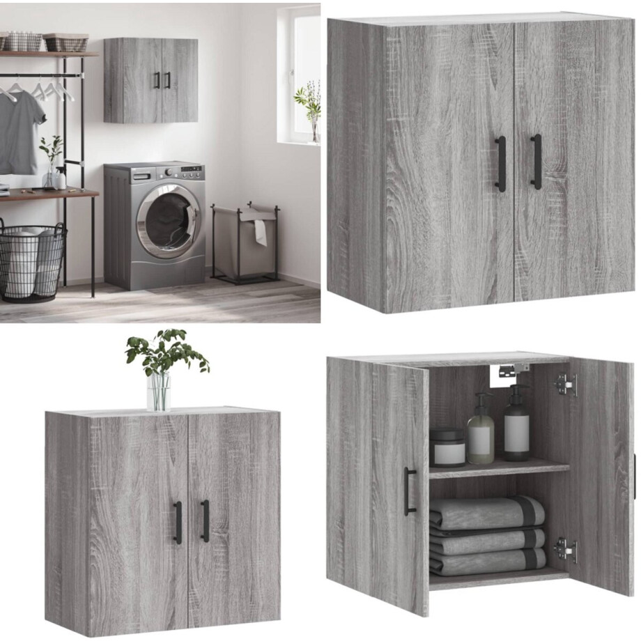 vidaXL Wandkast 60x31x60 cm bewerkt hout grijs sonoma eikenkleurig - Wandkast - Wandkasten - Kast - Bijzetkast vidaXL Wandkast 60x31x60 cm bewerkt hout grijs sonoma eikenkleurig - Wandkast - Wandkasten - Kast - Bijzetkast afbeelding 1
