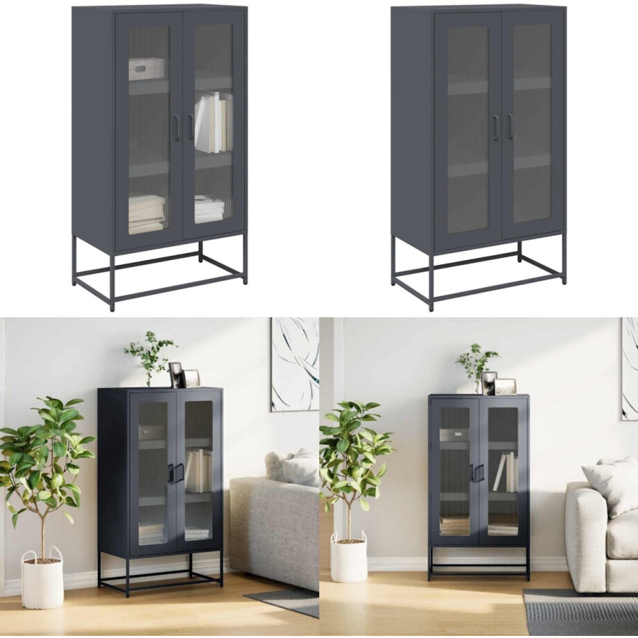 vidaXL Hoge kast 68x39x123 cm staal antracietkleurig - Hoge Kast - Hoge Kasten - Dressoir - Kast vidaXL Hoge kast 68x39x123 cm staal antracietkleurig - Hoge Kast - Hoge Kasten - Dressoir - Kast afbeelding 1