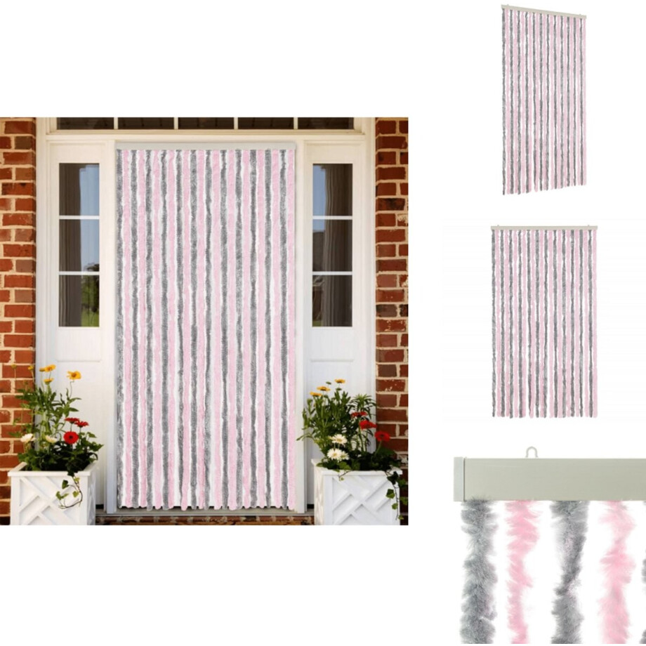 vidaXL Vliegengordijn - Vliegengordijnen - Vliegengordijn Deur - Deurgordijn - Vliegengordijn 100x230 cm chenille zilvergrijs en roze vidaXL Vliegengordijn - Vliegengordijnen - Vliegengordijn Deur - Deurgordijn - Vliegengordijn 100x230 cm chenille zilvergrijs en roze afbeelding 1