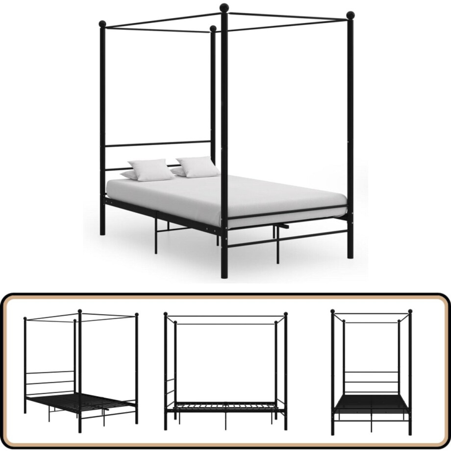 vidaXL - Hemelbedframe - metaal - zwart - 140x200 - cm vidaXL - Hemelbedframe - metaal - zwart - 140x200 - cm afbeelding 1