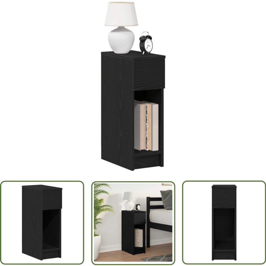 vidaXL Nachtkast - Nachtkastje - Nachtkastje met lade 20x36x60 cm zwart eikenkleurig - Commode - Slaapkamervloer - Houten Meubel afbeelding 1