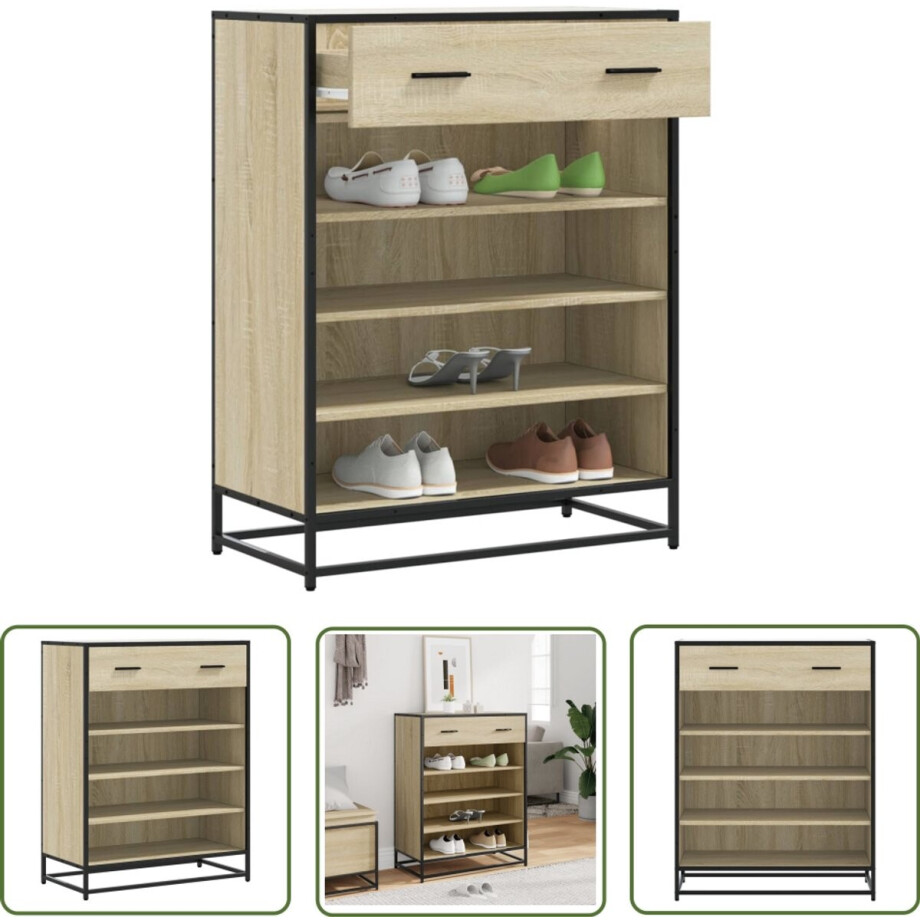 vidaXL Schoenenopbergers - Schoenenkast - Schoenenkast 75x38x97,5 cm bewerkt hout en metaal sonoma eiken - Houten Kast - Metaalkast - Sonomaplank vidaXL Schoenenopbergers - Schoenenkast - Schoenenkast 75x38x97,5 cm bewerkt hout en metaal sonoma eiken - Houten Kast - Metaalkast - Sonomaplank afbeelding 1