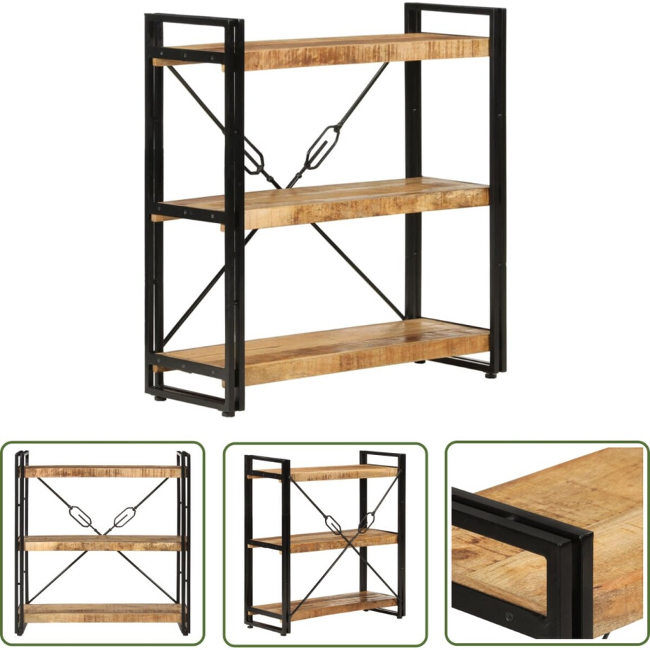 vidaXL Houten Boekenkast - Boekenkast - Boekenkast 3-laags 77x30x80 cm massief mangohout en ijzer - Mangohouten Boekenkast - Boekenplank - Bibliotheek afbeelding 1