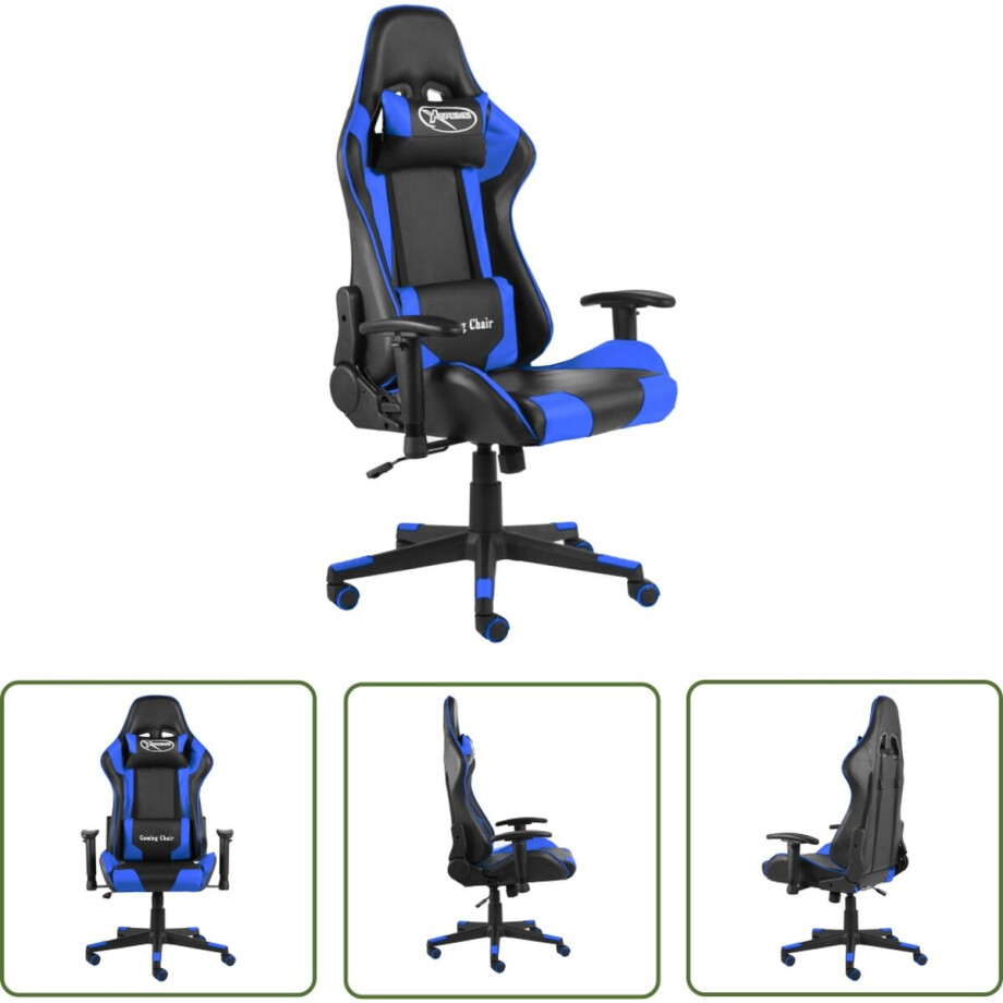 vidaXL Bureaustoel - Gamingstoel - Gamestoel draaibaar PVC blauw - Pc Stoel - Ergonomische Stoel - Racecar Stoel afbeelding 1