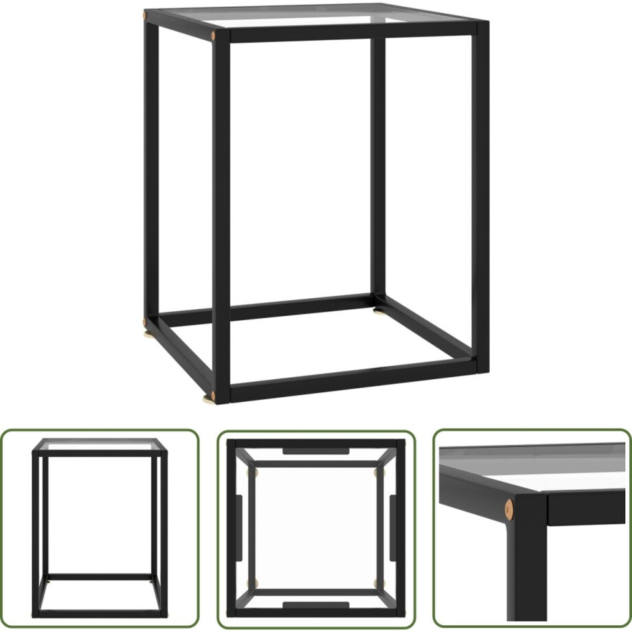 vidaXL Glas Tafellaar - Salontafel - Salontafel met gehard glas 40x40x50 cm zwart - Zware Salontafel - Zwarte Salontafel - Kleine Salontafel vidaXL Glas Tafellaar - Salontafel - Salontafel met gehard glas 40x40x50 cm zwart - Zware Salontafel - Zwarte Salontafel - Kleine Salontafel afbeelding 1