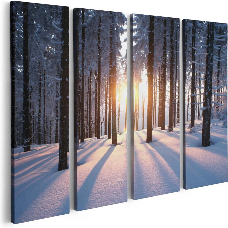 Artaza Canvas Schilderij Vierluik Bos Met Sneeuw Tijdens De Zonsondergang - 80x60 - Foto Op Canvas - Canvas Print afbeelding 1