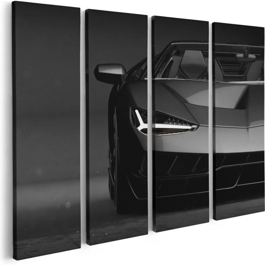 Artaza Canvas Schilderij Vierluik Zwarte Sportwagen Auto - 80x60 - Foto Op Canvas - Canvas Print afbeelding 1