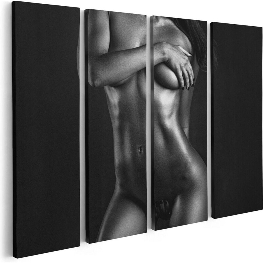 Artaza Canvas Schilderij Vierluik Naakte Vrouwen Lichaam - Erotiek - Zwart Wit - 80x60 - Foto Op Canvas - Canvas Print afbeelding 1