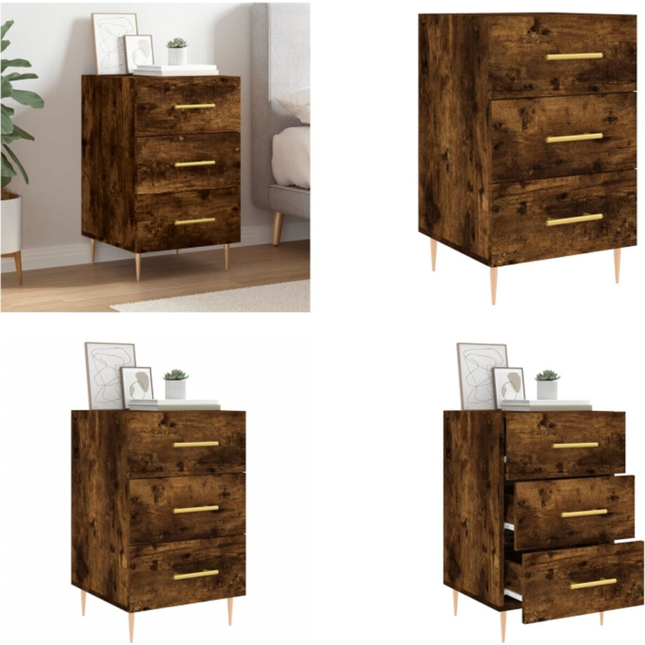 vidaXL - Nachtkastje - 40x40x66 - cm - bewerkt - hout - gerookt - eikenkleurig afbeelding 1