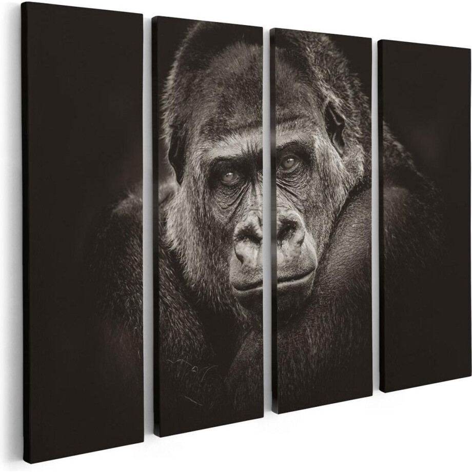 Artaza Canvas Schilderij Vierluik Gorilla - Zwart Wit - 80x60 - Foto Op Canvas - Canvas Print afbeelding 1
