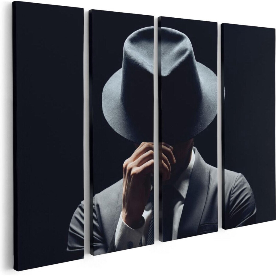 Artaza Canvas Schilderij Vierluik Man Met Een Hoedje In Het Zwart - 80x60 - Foto Op Canvas - Canvas Print afbeelding 1