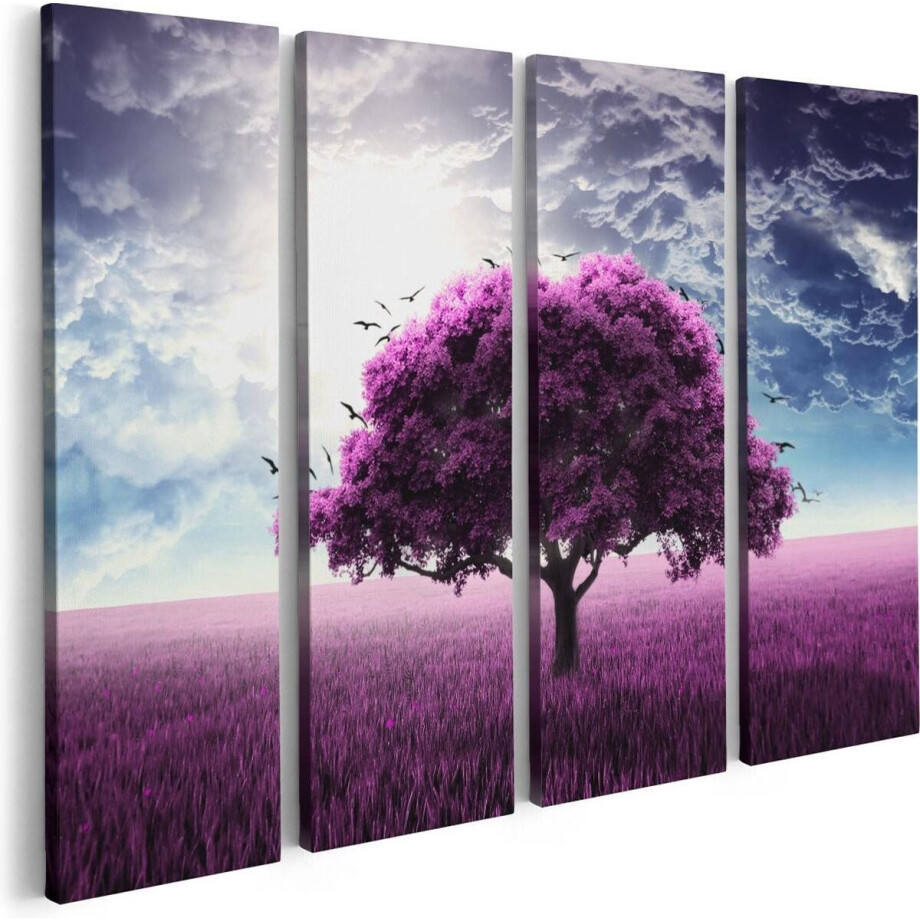 Artaza Canvas Schilderij Vierluik Paarse Boom In Het Paars Veld Met Vogels - 80x60 - Foto Op Canvas - Canvas Print Artaza Canvas Schilderij Vierluik Paarse Boom In Het Paars Veld Met Vogels - 80x60 - Foto Op Canvas - Canvas Print afbeelding 1