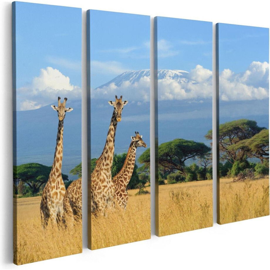 Artaza Canvas Schilderij Vierluik Drie Giraffes In De Savanne - 80x60 - Foto Op Canvas - Canvas Print afbeelding 1