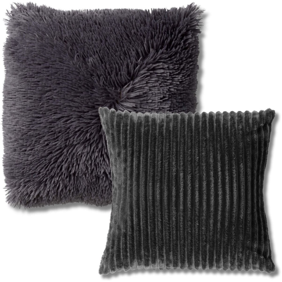 KUSSENSET - 2-delig - Cosy Layers - 60x60 cm, 45x45 cm - inclusief binnenkussens - antraciet afbeelding 1