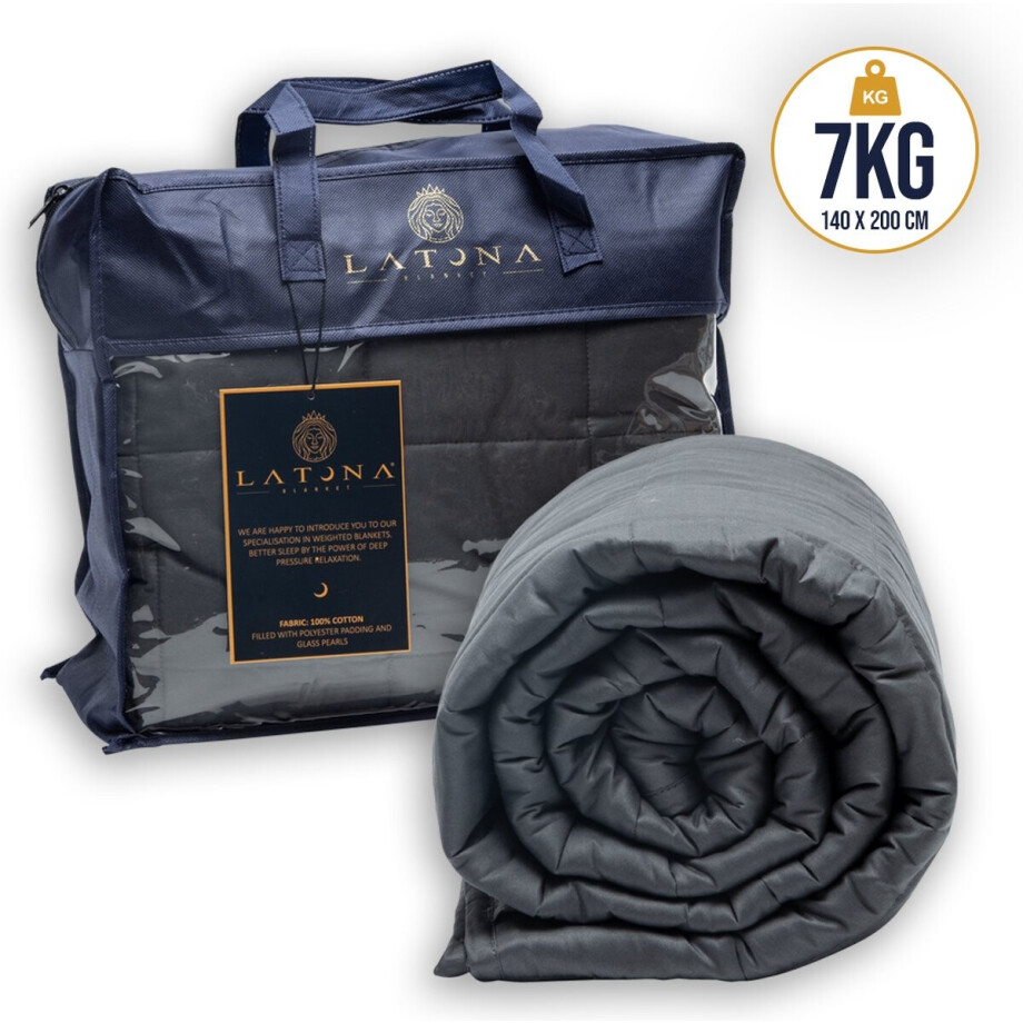 Latona Blanket® Verzwaringsdeken eenpersoons 140 x 200cm - 7kg - Antraciet - Katoen - Weighted blanket afbeelding 1