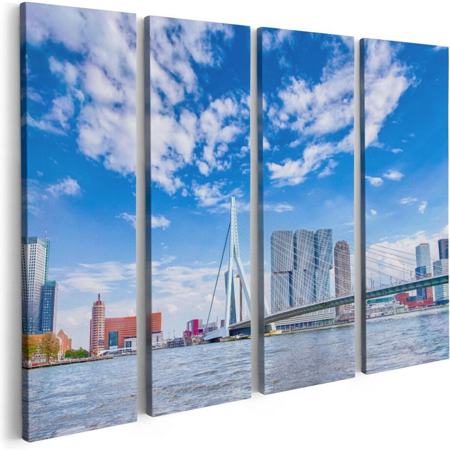 Artaza Canvas Schilderij Vierluik Erasmusbrug Aan Het Water In Rotterdam - 80x60 - Foto Op Canvas - Canvas Print afbeelding 1