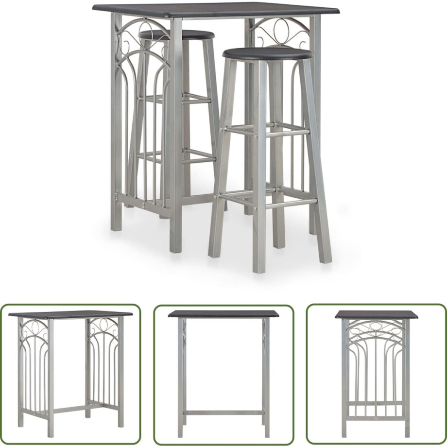 vidaXL Houten Barset - Barset - 3-delige Barset hout en staal zwart - Metalen Barset - Zwarte Barset - Eetkamerset vidaXL Houten Barset - Barset - 3-delige Barset hout en staal zwart - Metalen Barset - Zwarte Barset - Eetkamerset afbeelding 1