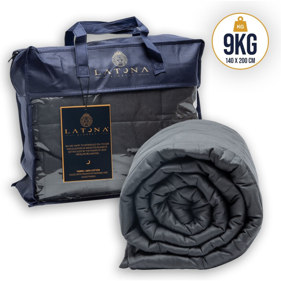 Latona Blanket® Verzwaringsdeken eenpersoons 140 x 200cm - 9kg - Antraciet - Katoen - Weighted blanket afbeelding 1