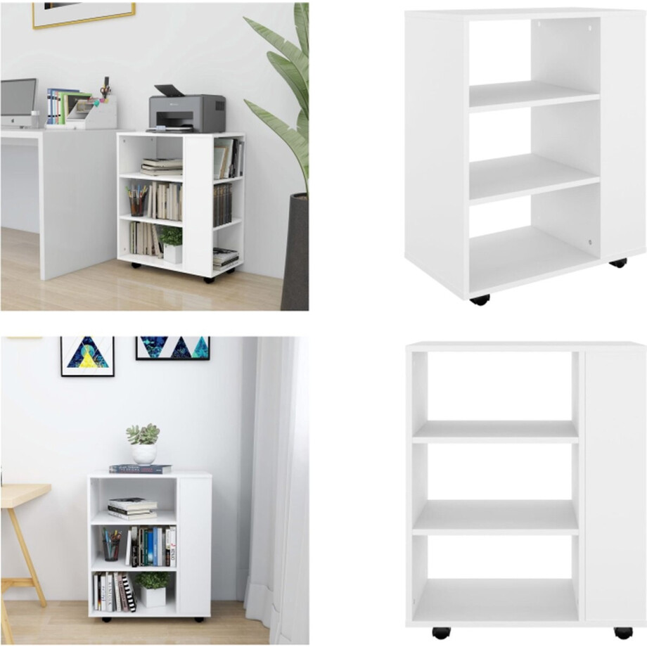 vidaXL - Rolkast - 60x35x75 - cm - bewerkt - hout - wit vidaXL - Rolkast - 60x35x75 - cm - bewerkt - hout - wit afbeelding 1