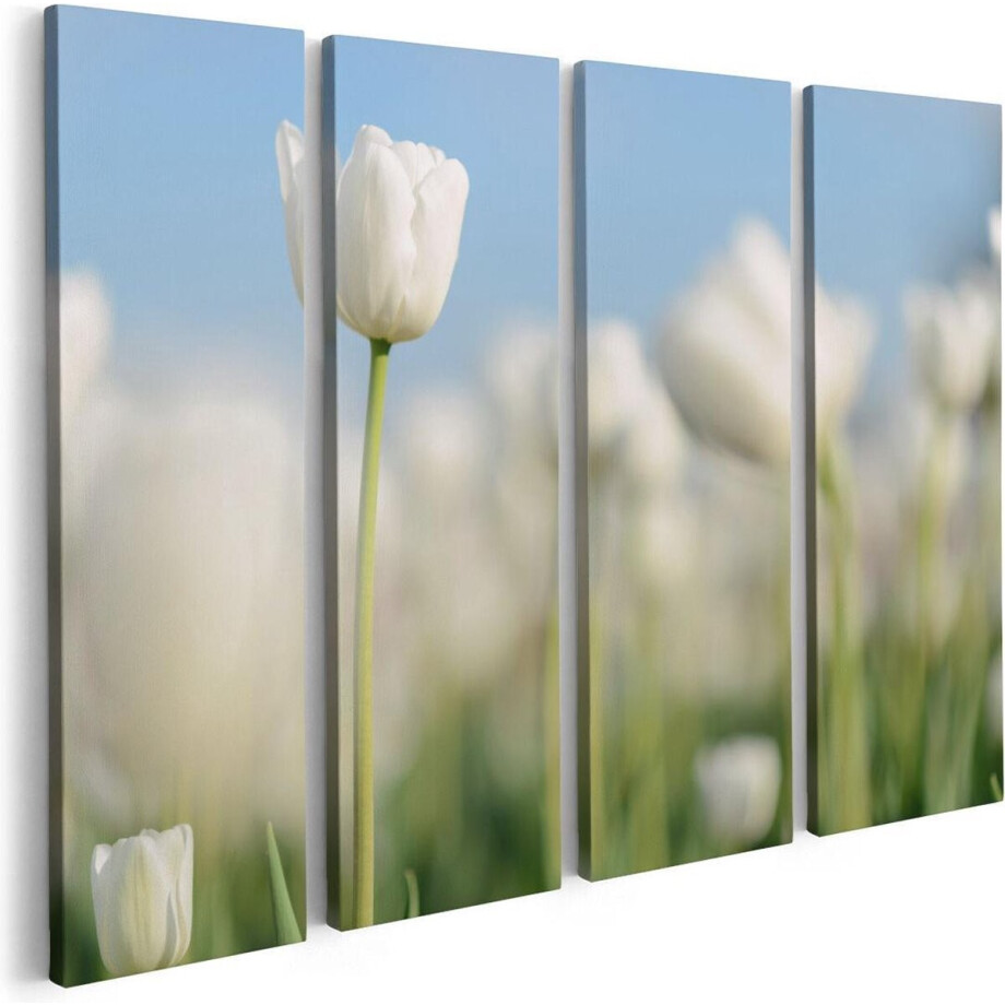 Artaza Canvas Schilderij Vierluik Witte Tulpen - Bloemen - 80x60 - Foto Op Canvas - Canvas Print afbeelding 1