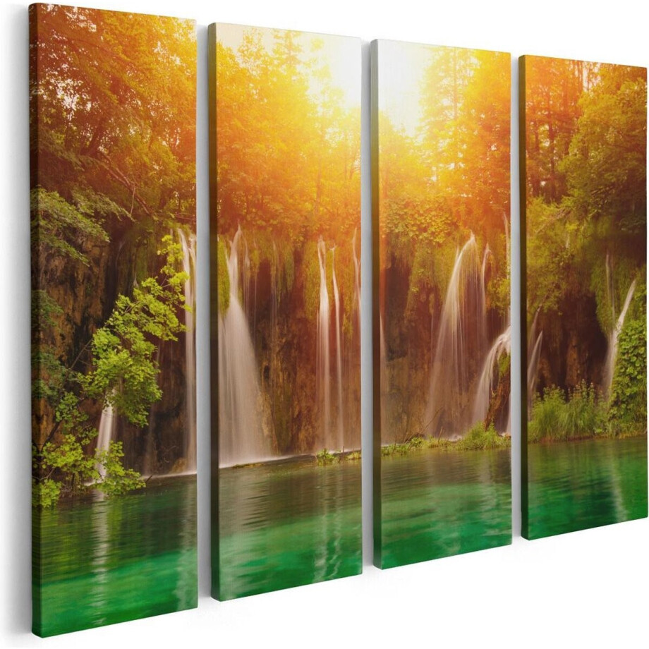 Artaza Canvas Schilderij Vierluik Watervallen Bij Het Groene Meer Met Zon - 80x60 - Foto Op Canvas - Canvas Print Artaza Canvas Schilderij Vierluik Watervallen Bij Het Groene Meer Met Zon - 80x60 - Foto Op Canvas - Canvas Print afbeelding 1