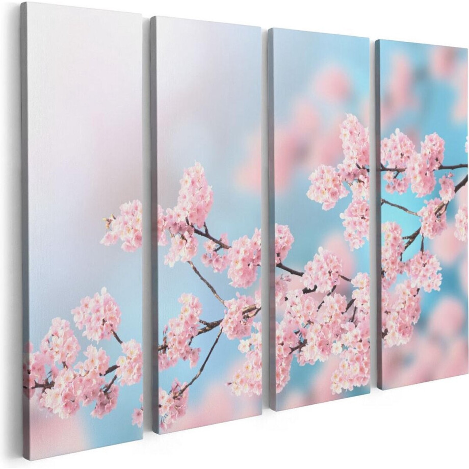Artaza Canvas Schilderij Vierluik Roze Bloesem Bloemen - 80x60 - Foto Op Canvas - Canvas Print afbeelding 1
