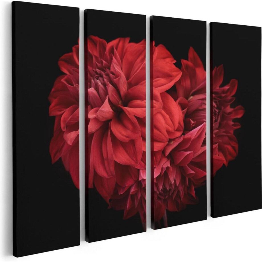 Artaza Canvas Schilderij Vierluik Rode Dahlia Bloemen - 80x60 - Foto Op Canvas - Canvas Print afbeelding 1