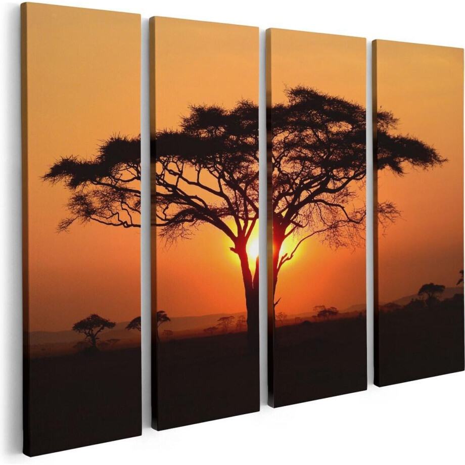 Artaza Canvas Schilderij Vierluik Zonsondergang Achter Een Savanne Boom - 80x60 - Foto Op Canvas - Canvas Print afbeelding 1