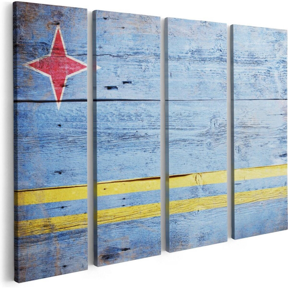Artaza Canvas Schilderij Vierluik Aruba Vlag op Hout - 80x60 cm - Wanddecoratie Woonkamer - Schilderijen - Muurdecoratie afbeelding 1