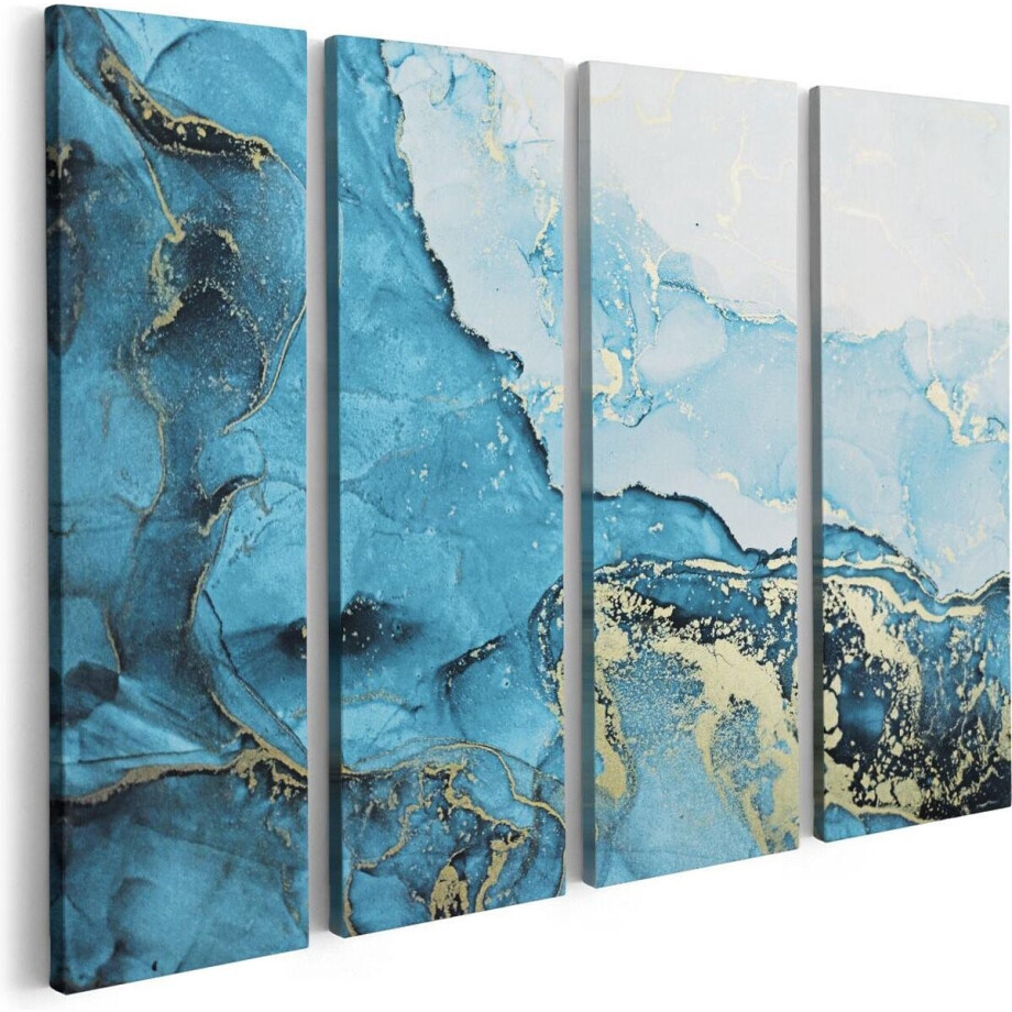 Artaza Canvas Schilderij Vierluik Abstracte Kunst van Blauwe Marmer met Goud - 80x60 - Foto Op Canvas - Canvas Print afbeelding 1