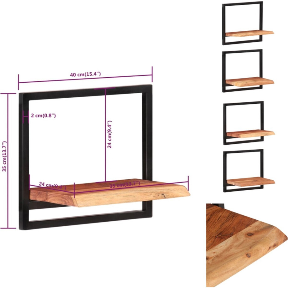 vidaXL Wandschap - Wandschappen - Massief Houten Schap - Wandplank - Wandschappen 2 st 40x24x35 cm massief acaciahout en staal afbeelding 1