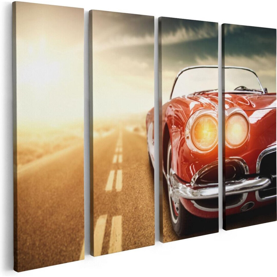 Artaza Canvas Schilderij Vierluik Oude Rode Auto - Retro - 80x60 - Foto Op Canvas - Canvas Print afbeelding 1