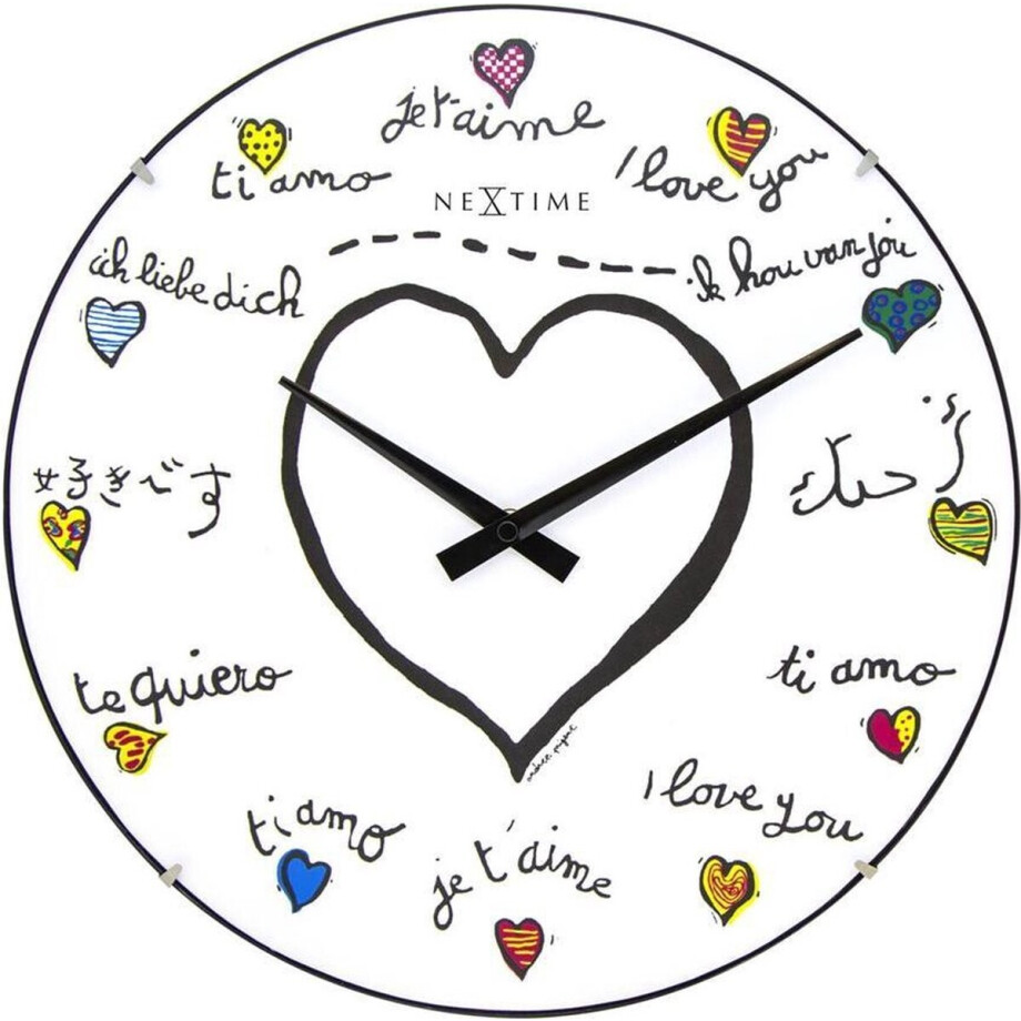 NeXtime Loving You Dome - Klok - Rond - Ø35 cm - Wit - Glas NeXtime Loving You Dome - Klok - Rond - Ø35 cm - Wit - Glas afbeelding 1