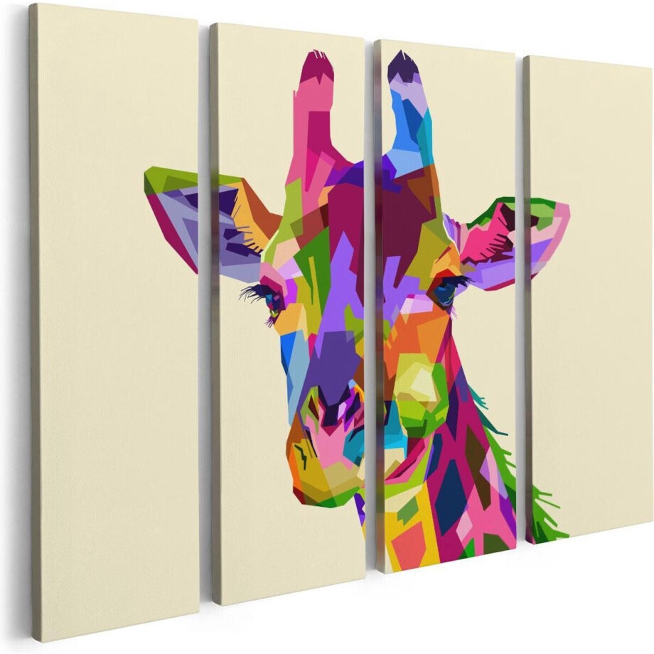 Artaza Canvas Schilderij Vierluik Kleurrijke Giraffe - Abstract - 80x60 - Foto Op Canvas - Canvas Print afbeelding 1