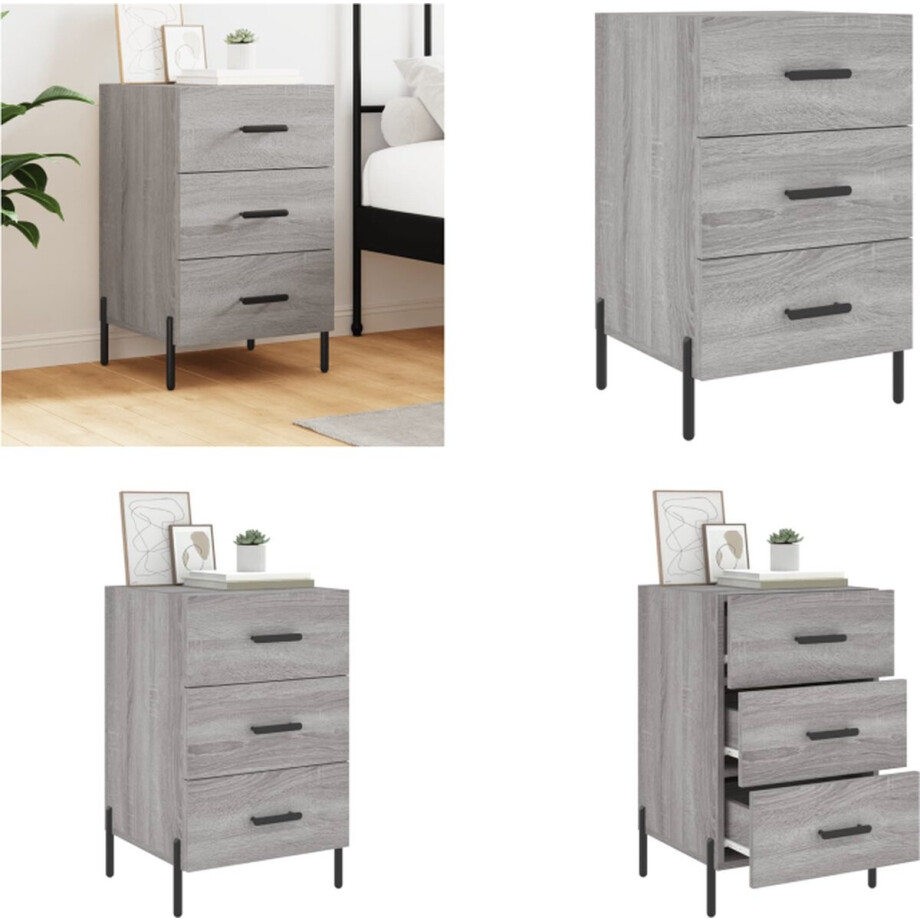 vidaXL - Nachtkastje - 40x40x66 - cm - bewerkt - hout - grijs - sonoma - eiken afbeelding 1