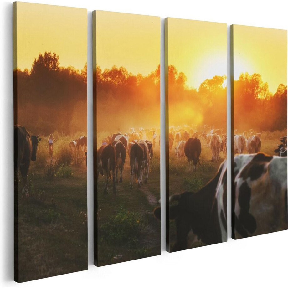 Artaza Canvas Schilderij Vierluik Kudde Koeien In Weiland Bij Zonsondergang - 80x60 - Foto Op Canvas - Canvas Print Artaza Canvas Schilderij Vierluik Kudde Koeien In Weiland Bij Zonsondergang - 80x60 - Foto Op Canvas - Canvas Print afbeelding 1