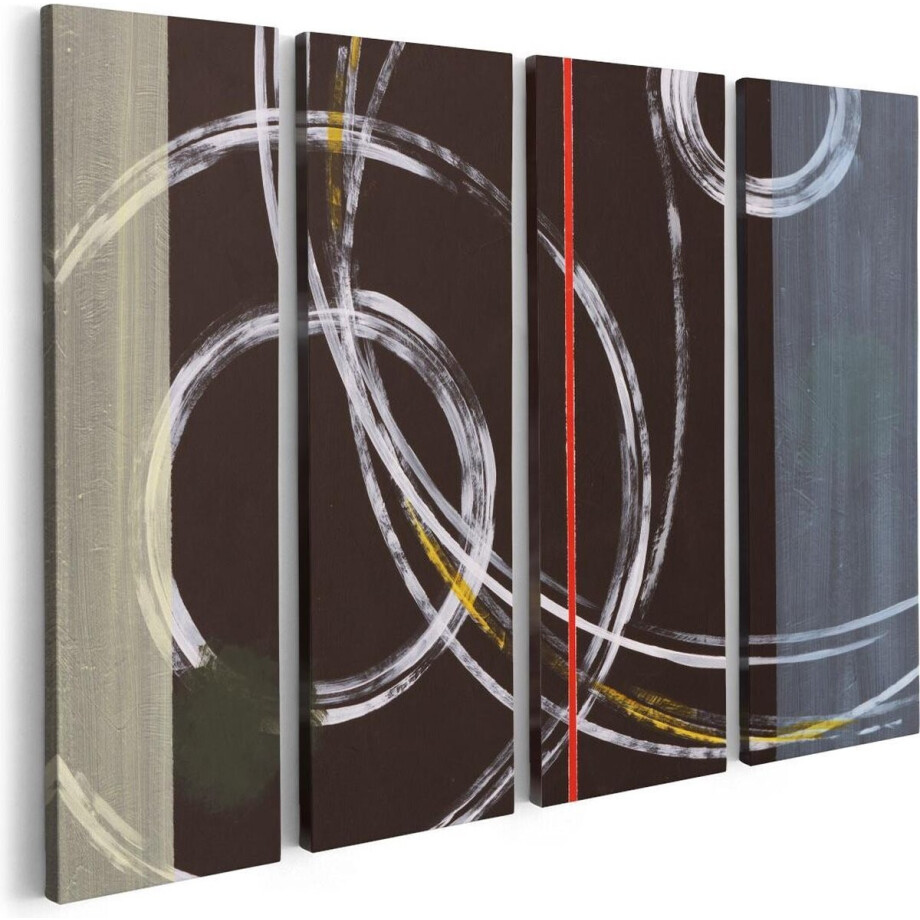 Artaza Canvas Schilderij Vierluik Abstracte Cirkels met een Rode Lijn - 80x60 - Foto Op Canvas - Canvas Print afbeelding 1